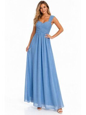 Light Blue Chiffon Midi Dress Size 8 Ruched Bust Formal Bridesmaid